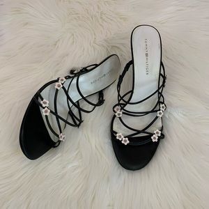 Tommy Hilfiger Black Strappy Heels w/Flower Accent